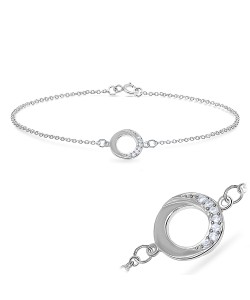 Round CZ On Ring Shape Silver Bracelet BRS-540